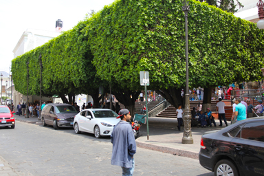 直角に並ぶ建物が印象的な街角