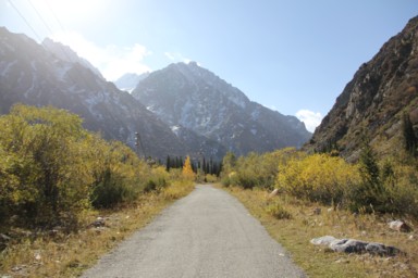 アラアルチャの谷の奥へと進む一本道の風景