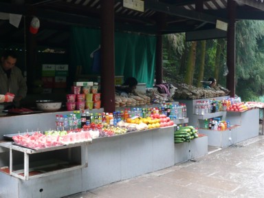 峨眉山の登山道の露店