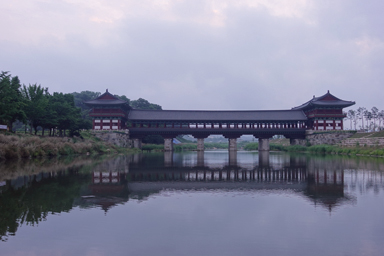 慶州の古代遺跡が点在する広々とした景観。