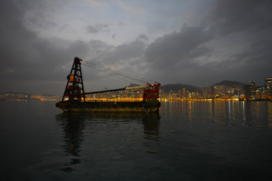 香港の早朝の海辺の風景