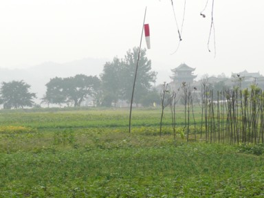 黄龍渓の町の周りはのどかな田園風景