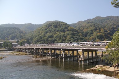 渡月橋と桂川の風景