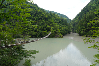 寸又峡の夢のつり橋と川