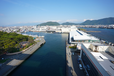 沼津港大型展望水門びゅうおからの沼津の街