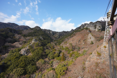 寒霞渓のロープウェイの山並み