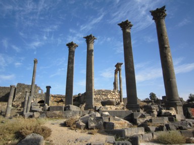青空にはえるボスラの黒い石の遺跡