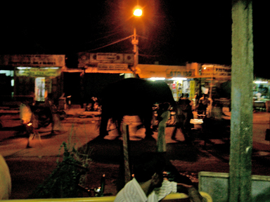 ハンピの夜のお祭りに象が歩く