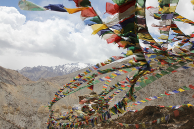 ラマユル寺の裏山にあるタルチョが数十本たなびく場所
