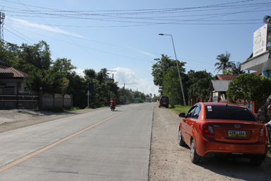 のどかな島の道路を車は飛ばす