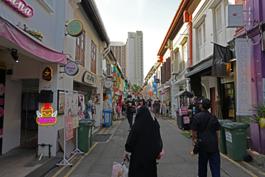 狭い道の両側にたくさんのお土産のお店とかが並ぶハジ・レーン