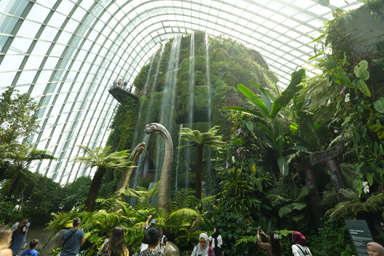 クラウドフォレストの巨大な山と滝と恐竜