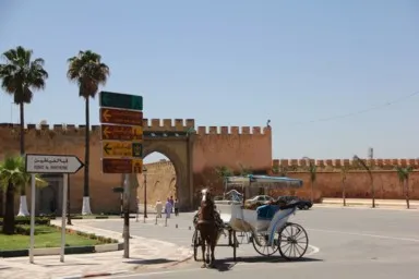 メクネスの城壁と馬車がいる光景
