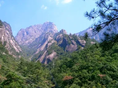黄山の垂直になって伸びる岩肌