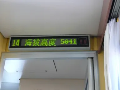 車内電光掲示板に流れる青蔵鉄道の最高地点5041m