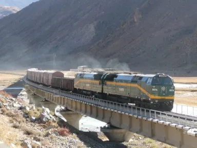 山の中へ消えていく青蔵鉄道