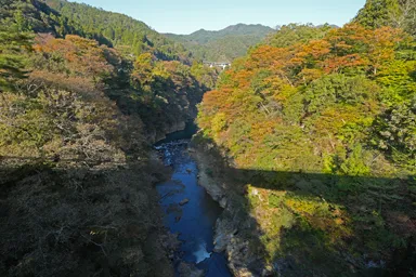 群馬の吾妻峡の渓谷と紅葉