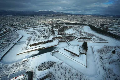 五稜郭タワーから雪の白い五稜郭