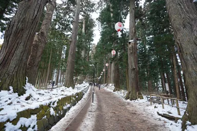 岩手の中尊寺の真冬の参道