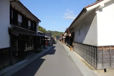 島根の石見銀山の蔵造の家が並ぶ通り
