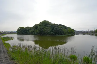 大阪の池の中の御廟山古墳