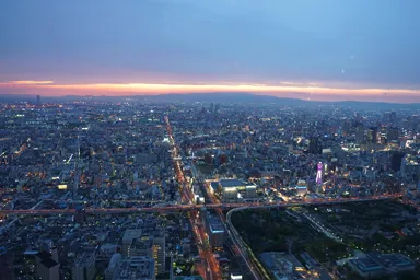 あべのハルカスからの灯りが灯りだす大阪の街並み