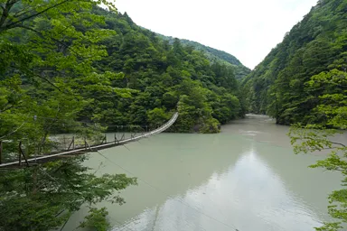 静岡の寸又峡の夢のつり橋と川