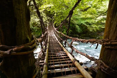 徳島の奥祖谷の二重かずら橋と清流