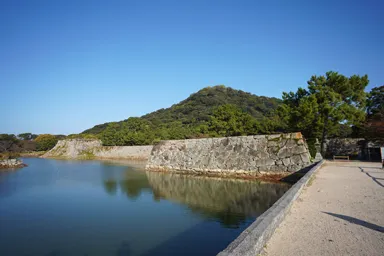 山口の城跡の石垣と堀