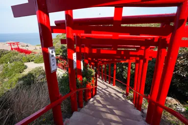 山口の元乃隅神社の赤い鳥居の階段