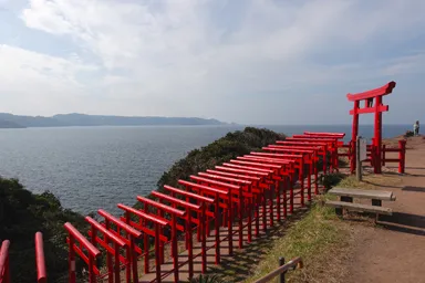 山口の元乃隅神社の赤い鳥居と海