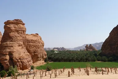 砂漠の奇岩地帯なのに緑があふれるプランテーション