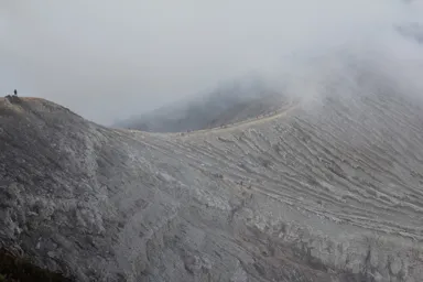 イジェン山頂上の白く荒々しい波の地形をした大地